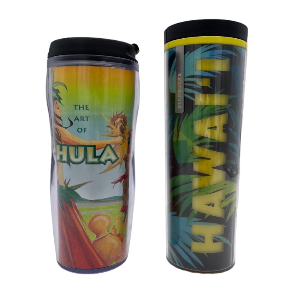 2 Starbucks Hawaii Travel Tumbler - Art of Hula 16oz and Hawaii Tropical Leaves